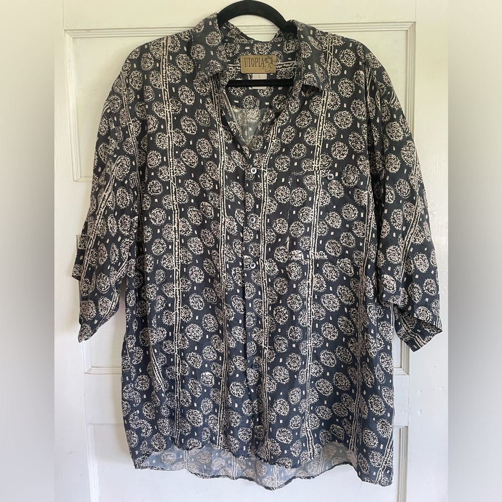Vintage Silk Printed Collared Top